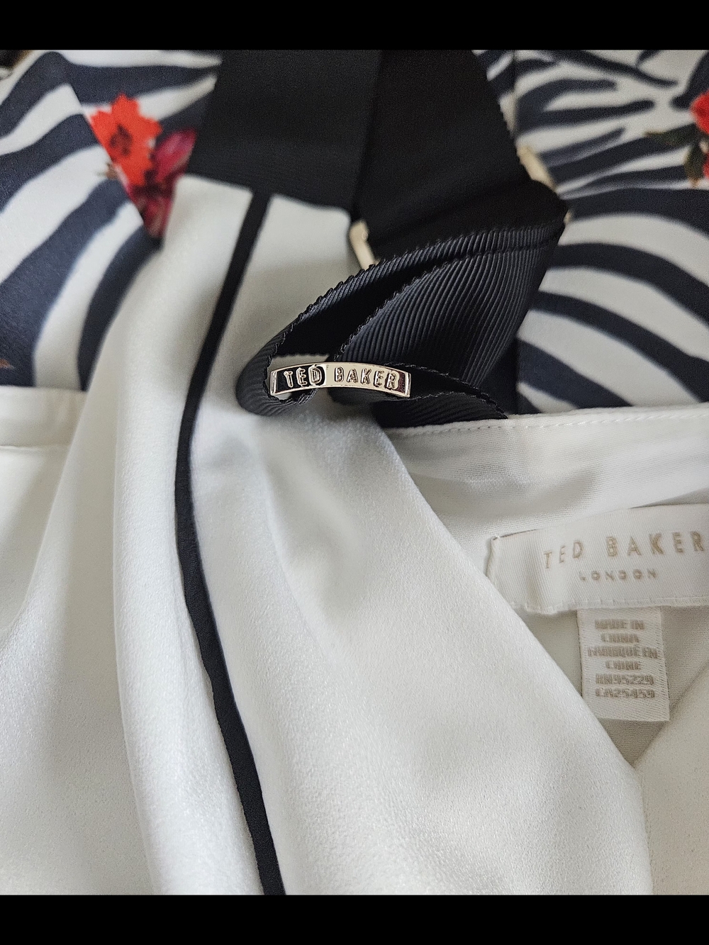 Ted Baker London Floral Zebra Print A-Line Midi Dress White Black Size 6 - Picture 9 of 12